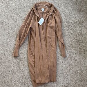 NWT a new day Long Open-Front Hooded Cardigan in Camel Brown